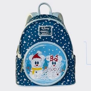 Loungefly Disney Mickey And Minnie  Snowman Christmas Snow Globe Mini Backpack
